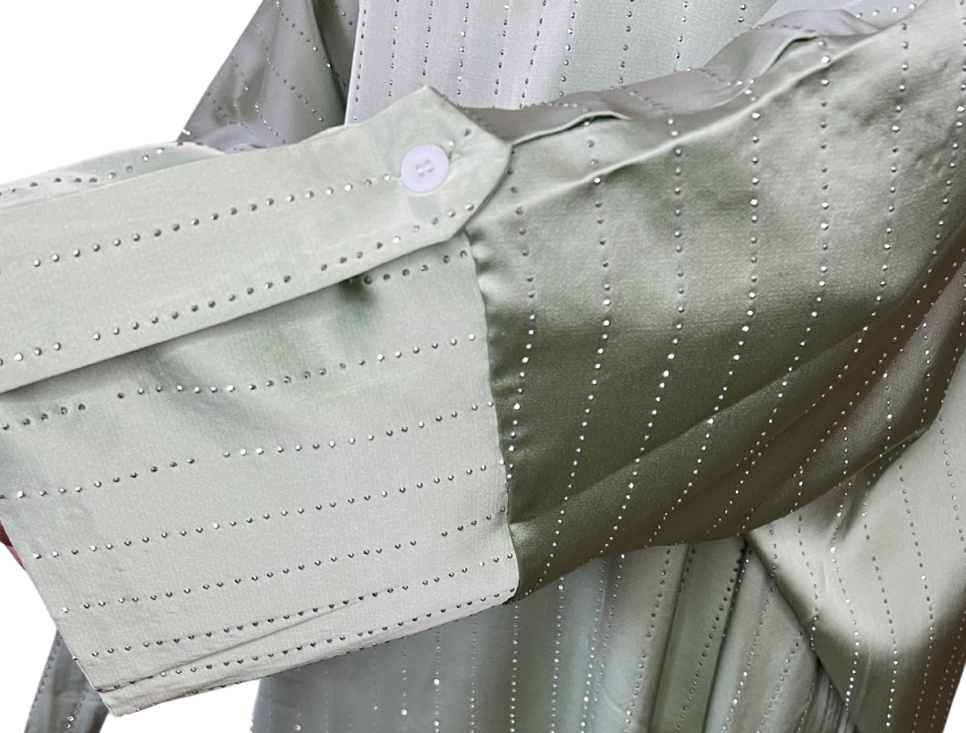 Abaya satinée à rayures argentées - vert d'eau