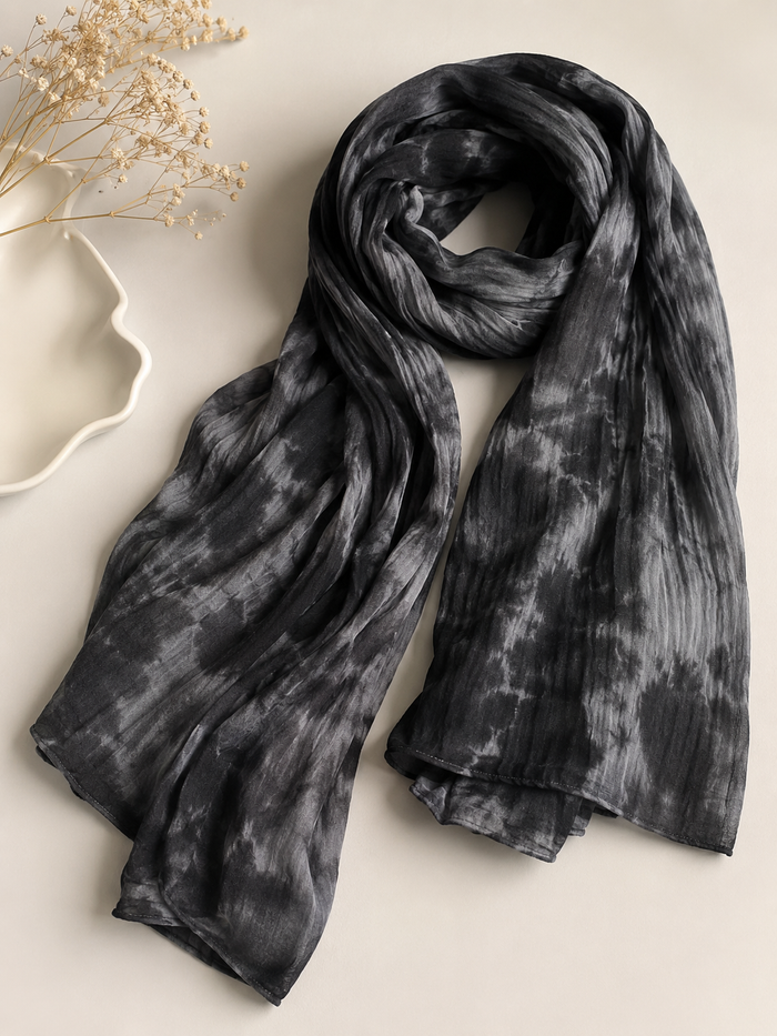 Midnight Storm Tie-Dye Modal Hijab - Black/grey