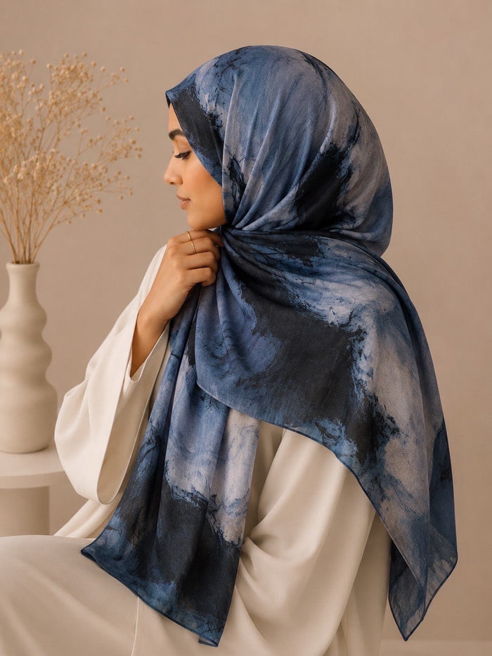 Printed Modal Hijab – Midnight Tide