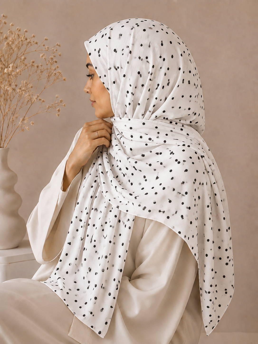 Premium Polka Dot Hijab - White
