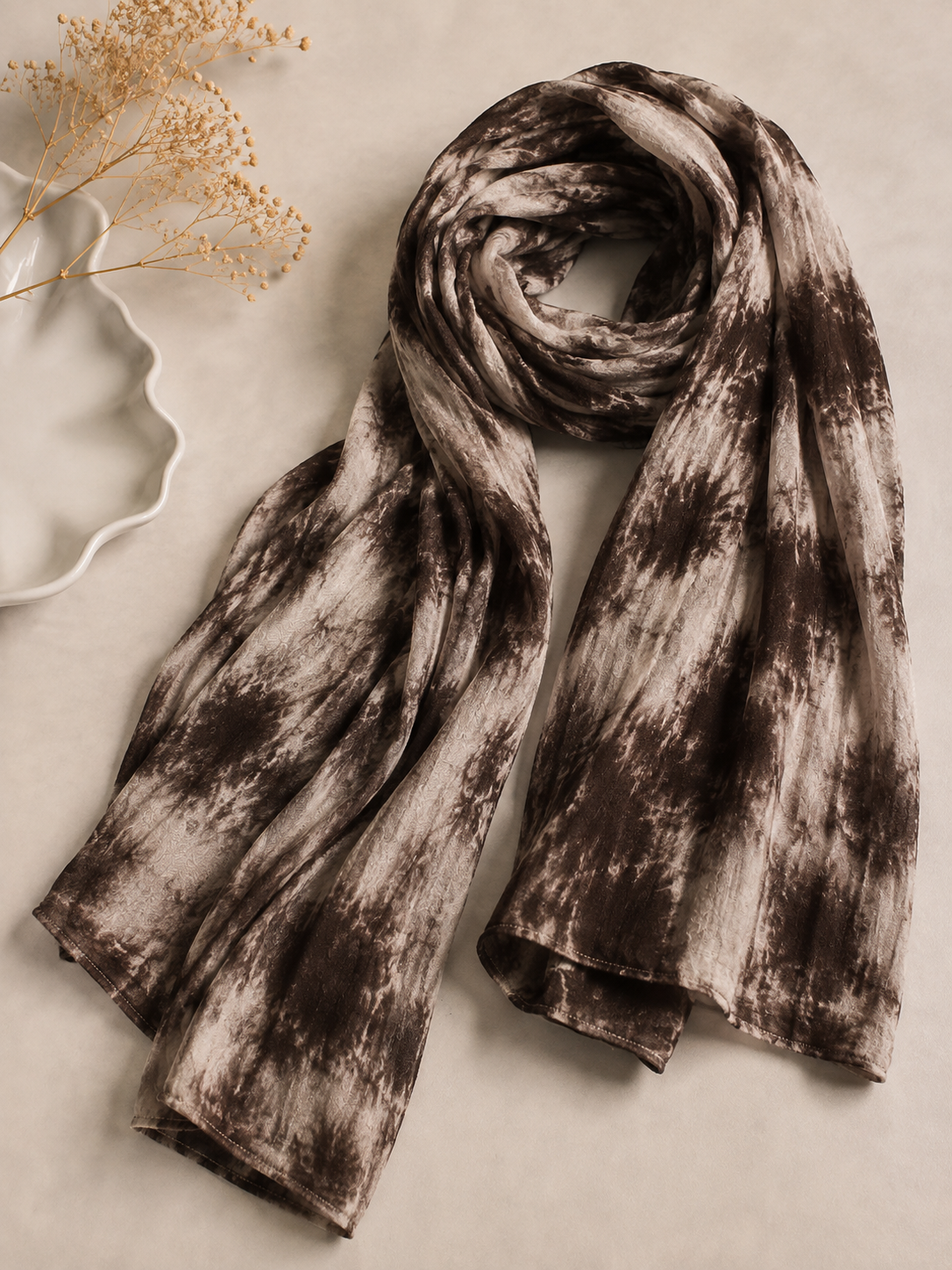 Chocolate Brown Tie-Dye Modal Hijab