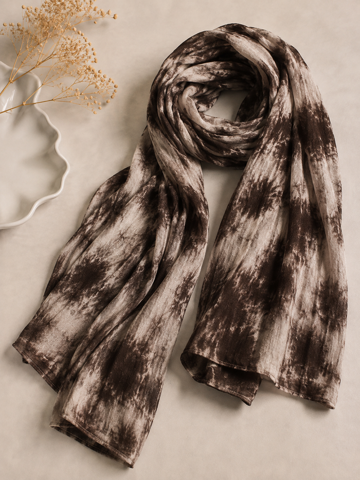 Chocolate Brown Tie-Dye Modal Hijab