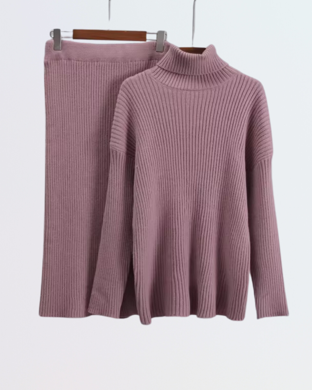 Ensemble Pull Col Roulé et Jupe en Laine – Lilas