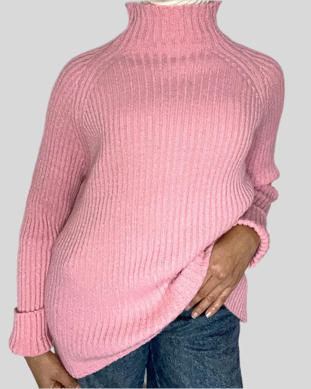 Pull Col Roulé Moderne – Rose coupe universelle