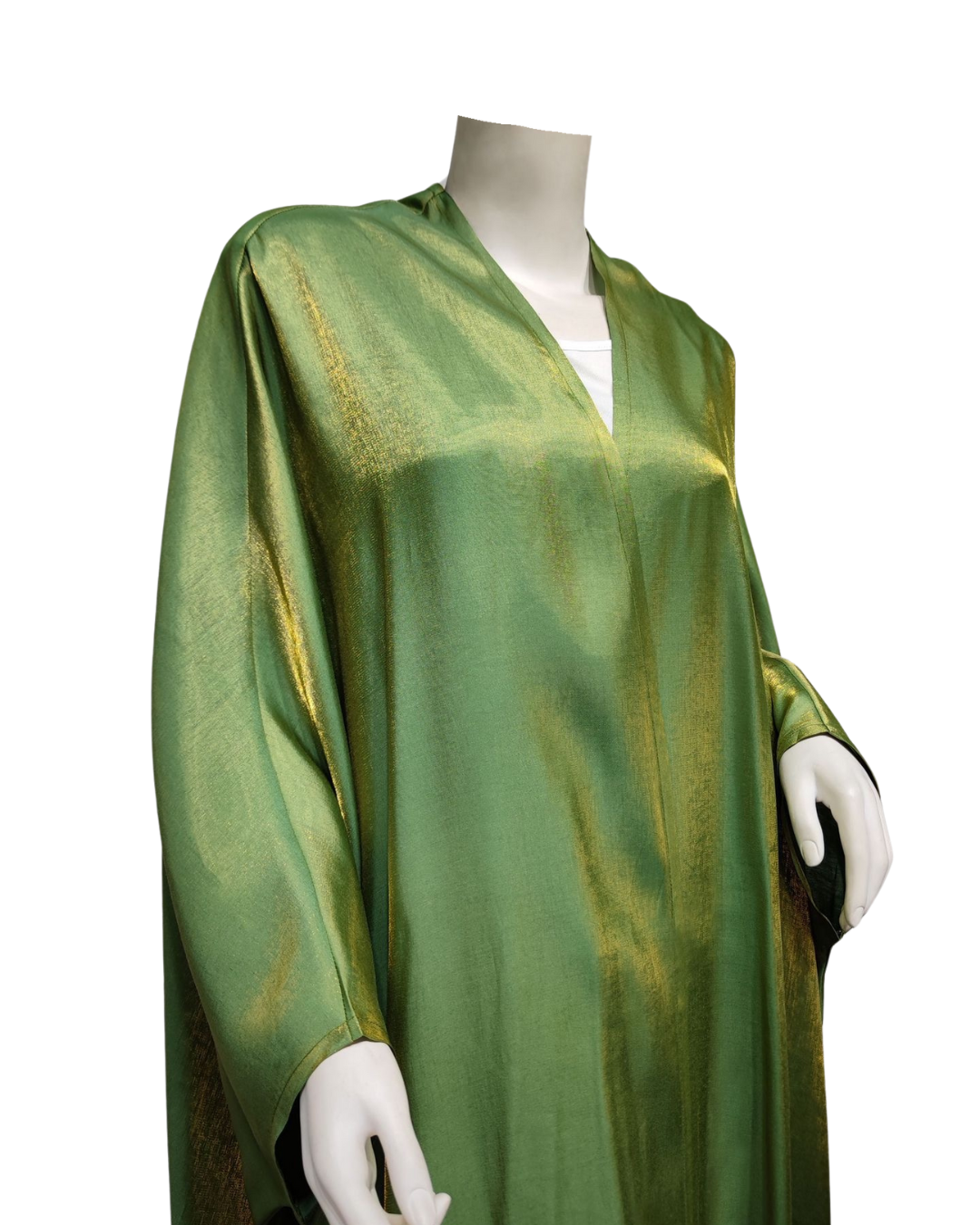 Kimono long satiné vert scintillant