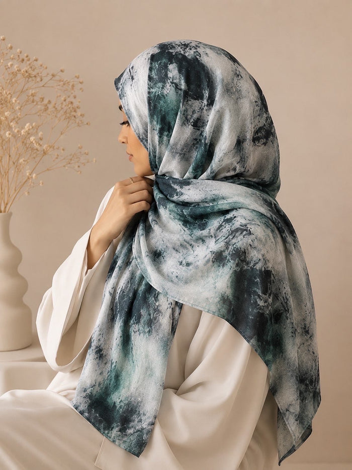 Printed Modal Hijab – Emerald Frost