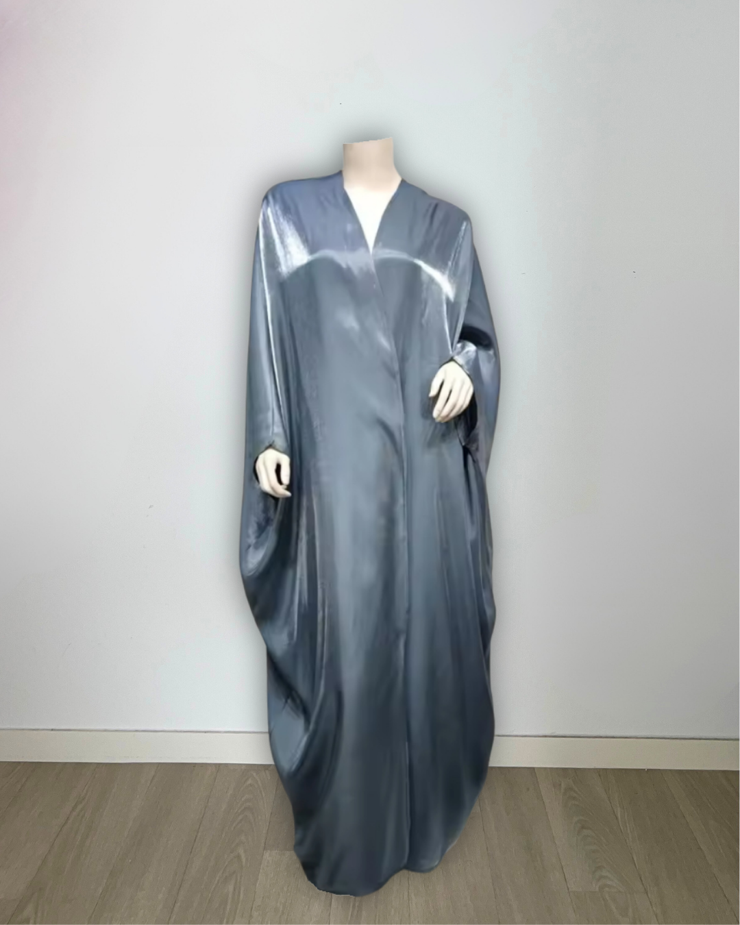 Kimono long satiné gris bleuté