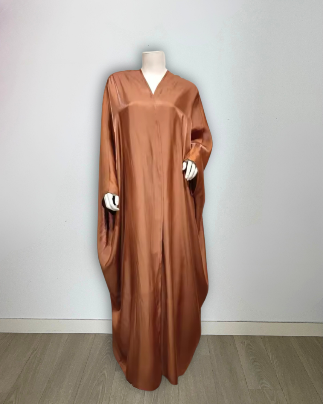 Kimono long satiné marron cuivré