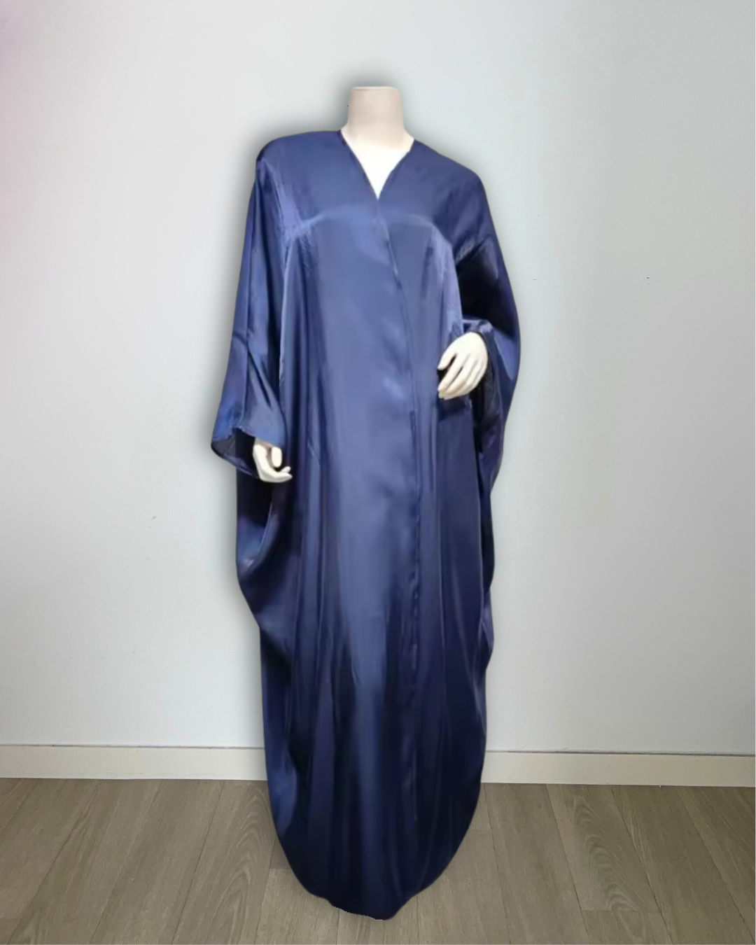 Kimono long satiné bleu océan