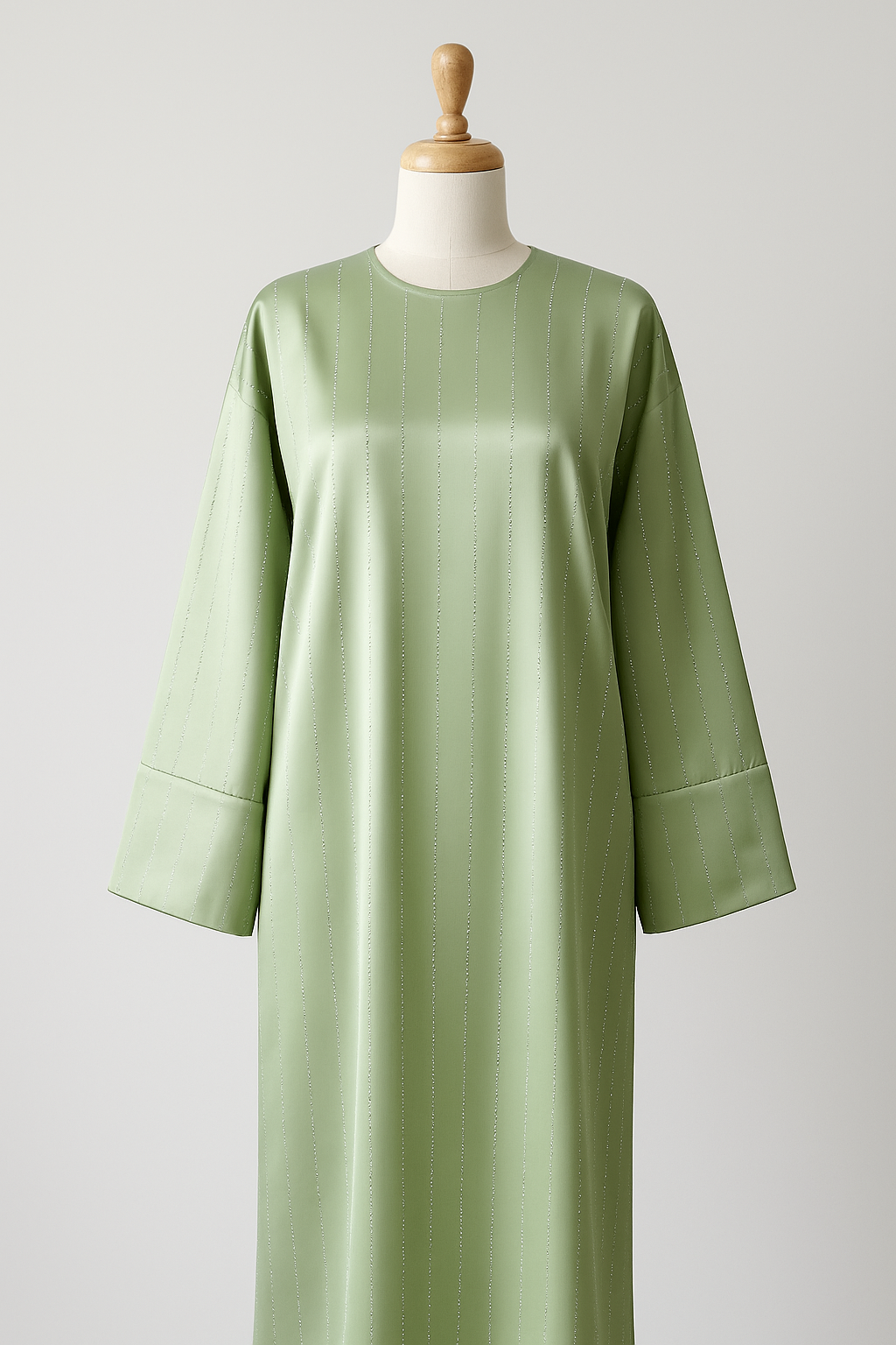 Abaya satinée à rayures argentées - vert d'eau