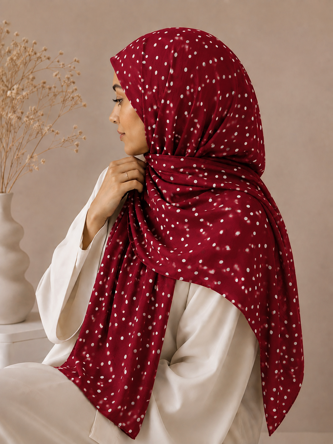 Premium Polka Dot Hijab - Red