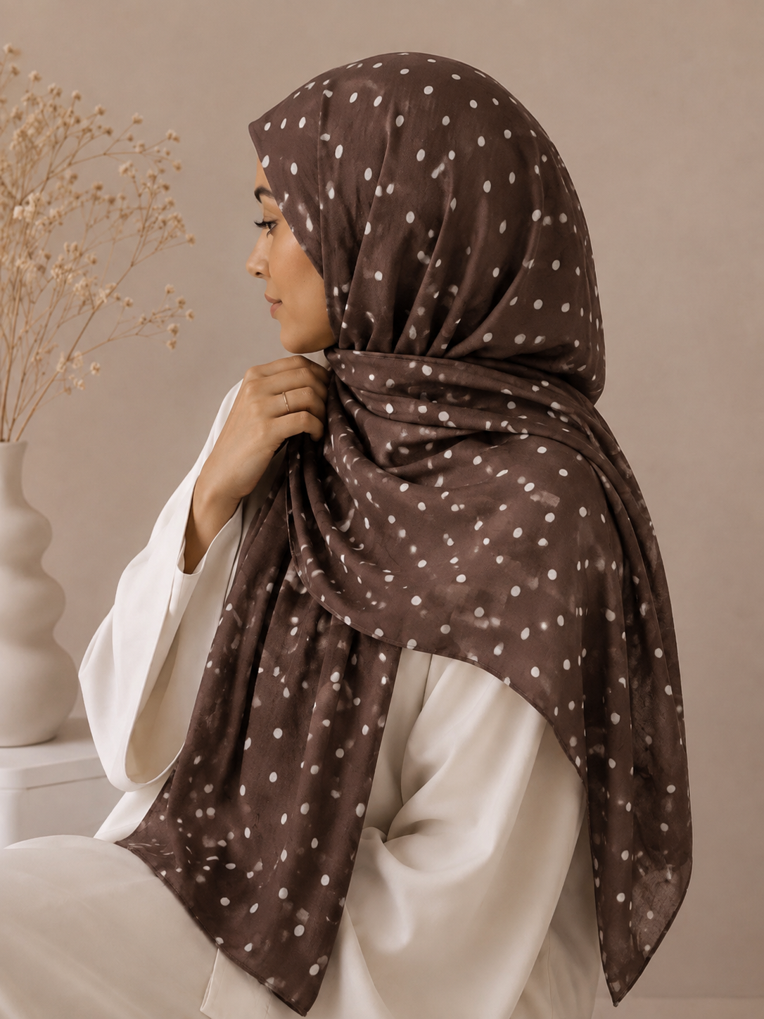 Premium Polka Dot Hijab - Brown