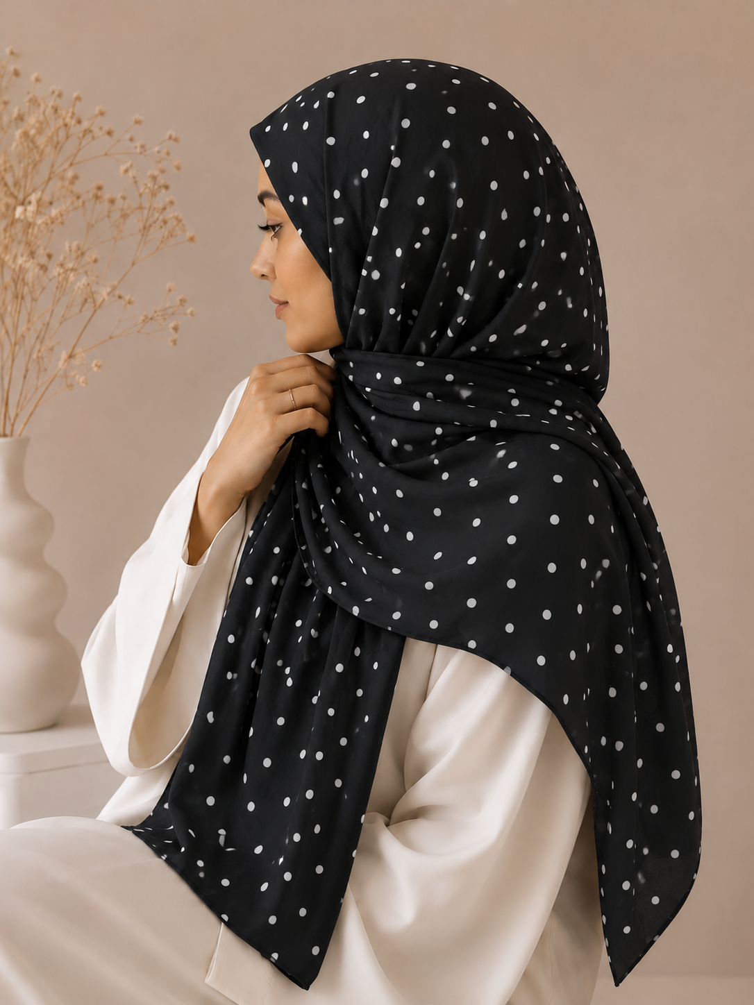 Premium Polka Dot Hijab - Black