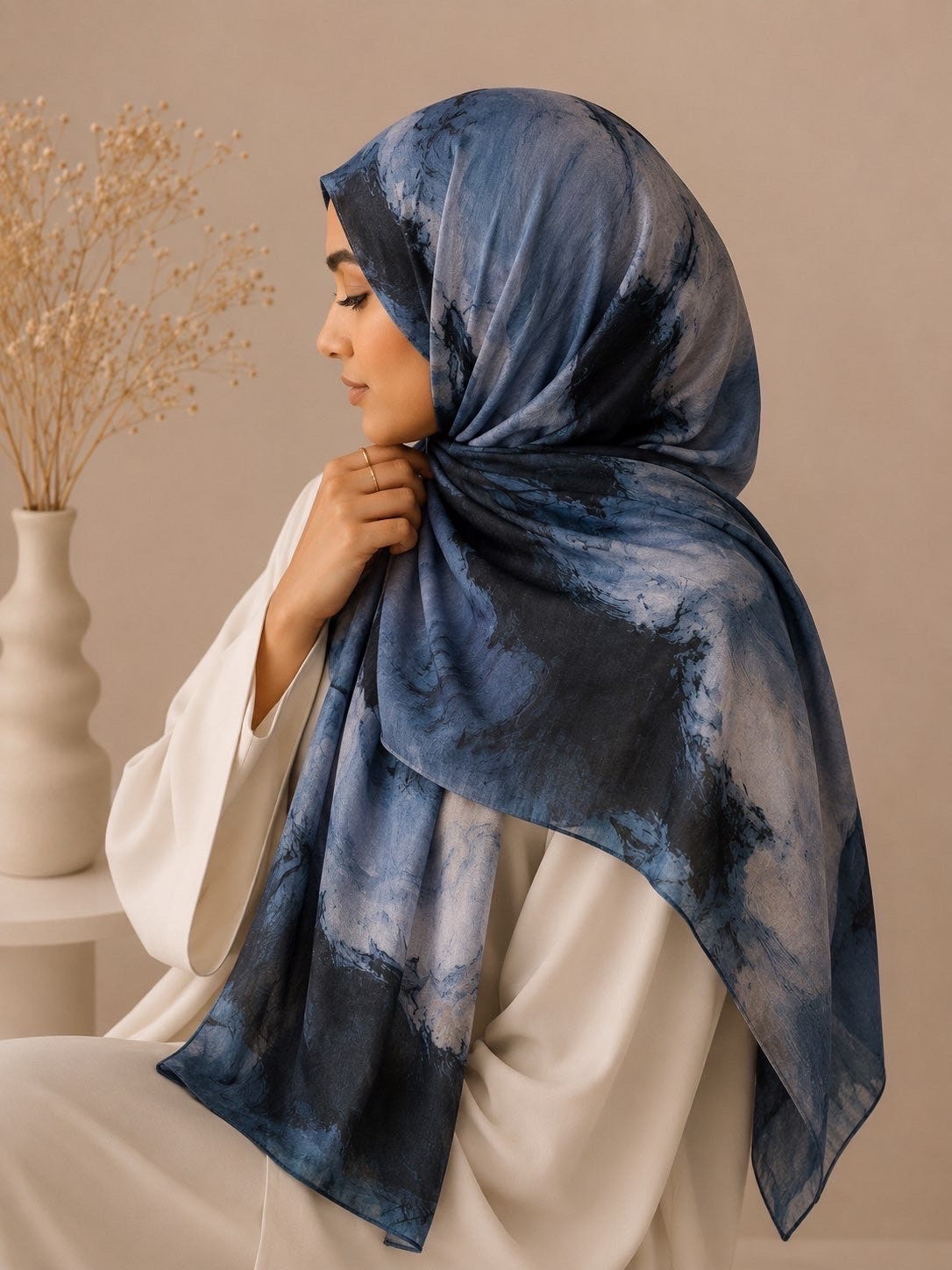 Printed Modal Hijab – Midnight Tide