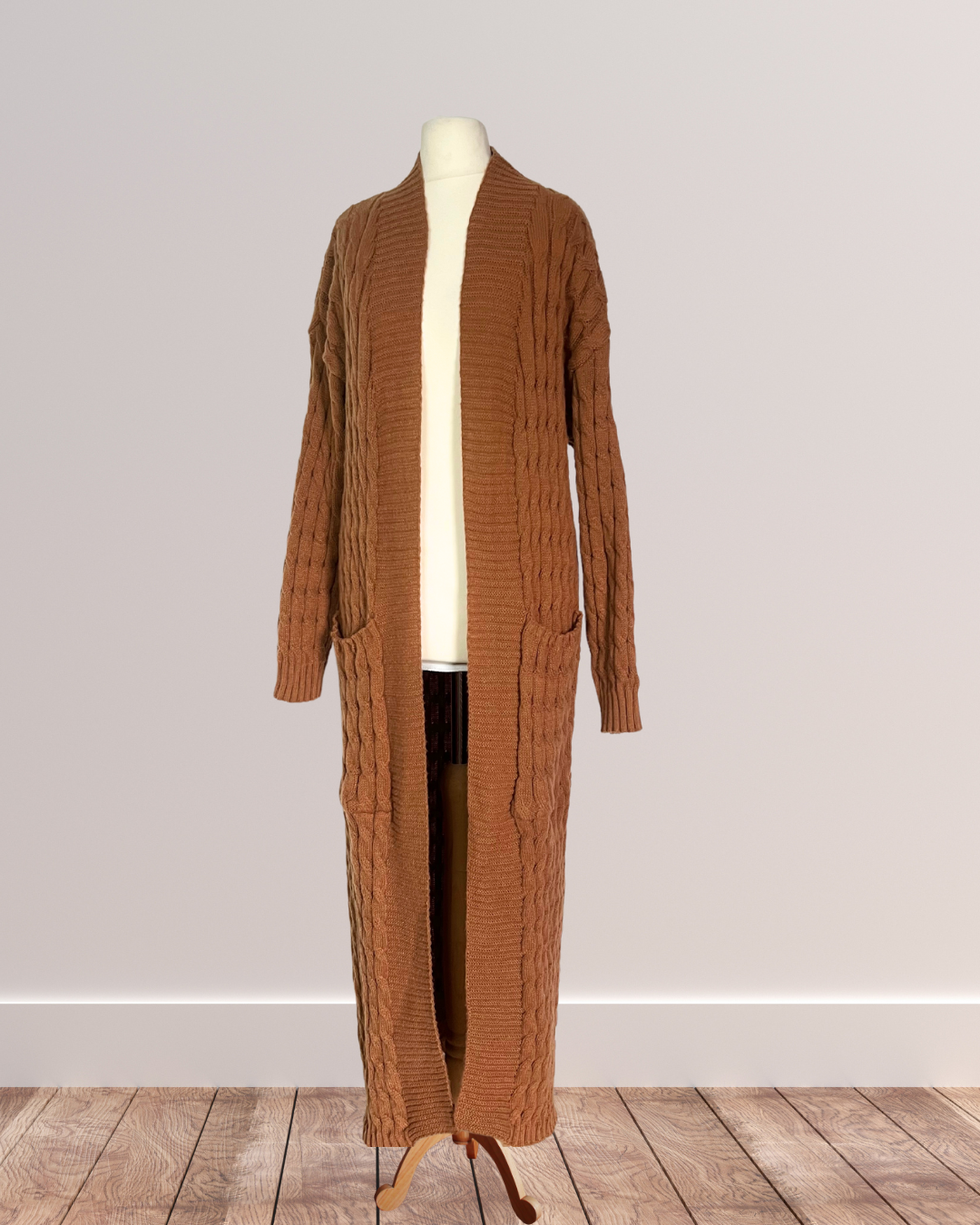 Long gilet oversized en laine - Marron