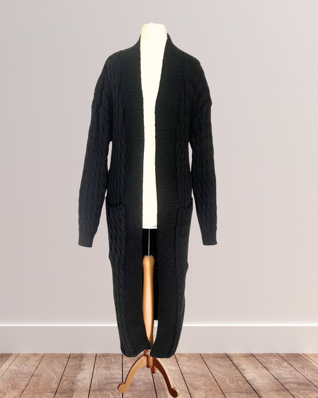 Long gilet oversized en laine - Noir