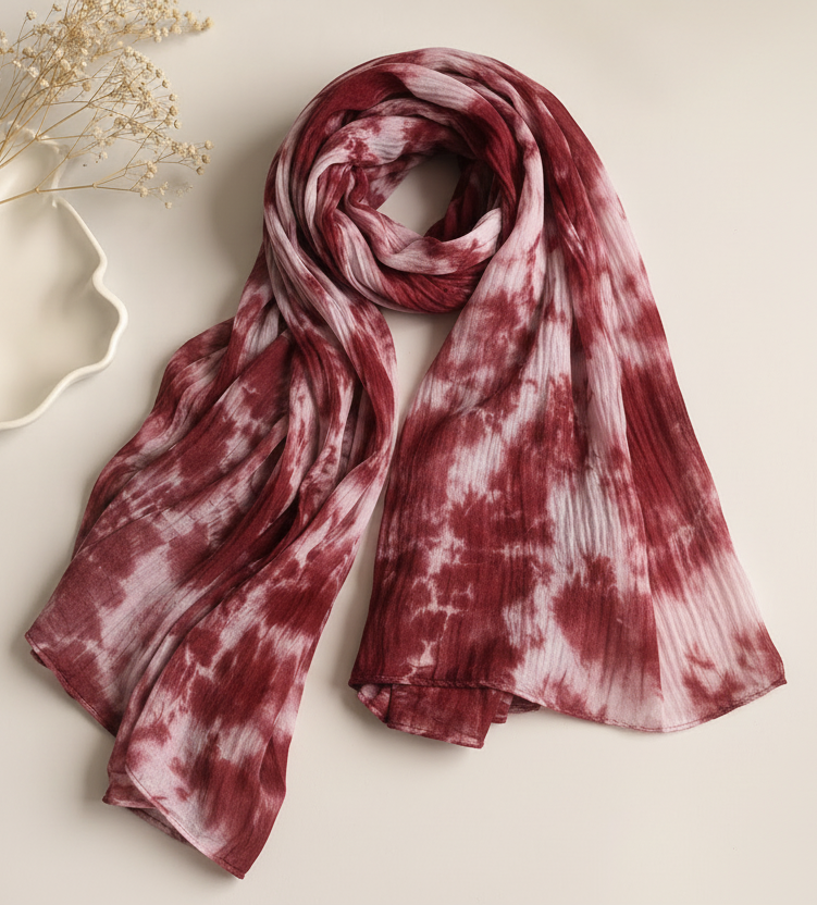 Cherry Red Tie-Dye Modal Hijab
